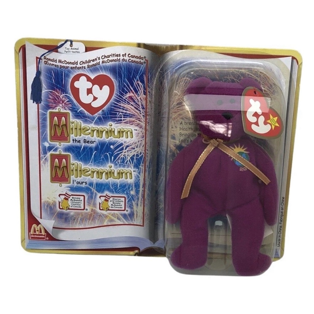 Ty Purple Millennium Bear Plush in Packaging